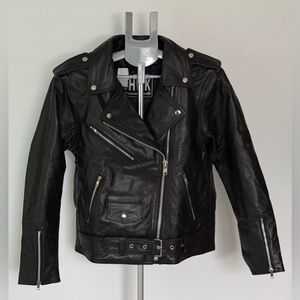 Women's Black Leather Motorcycle Jacket Size Small